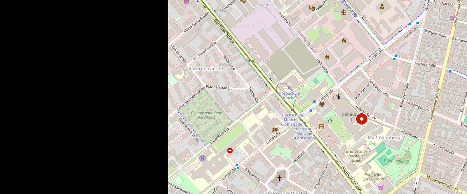 Map showing M-Squad at Schellingstr. 141, 80798 München.